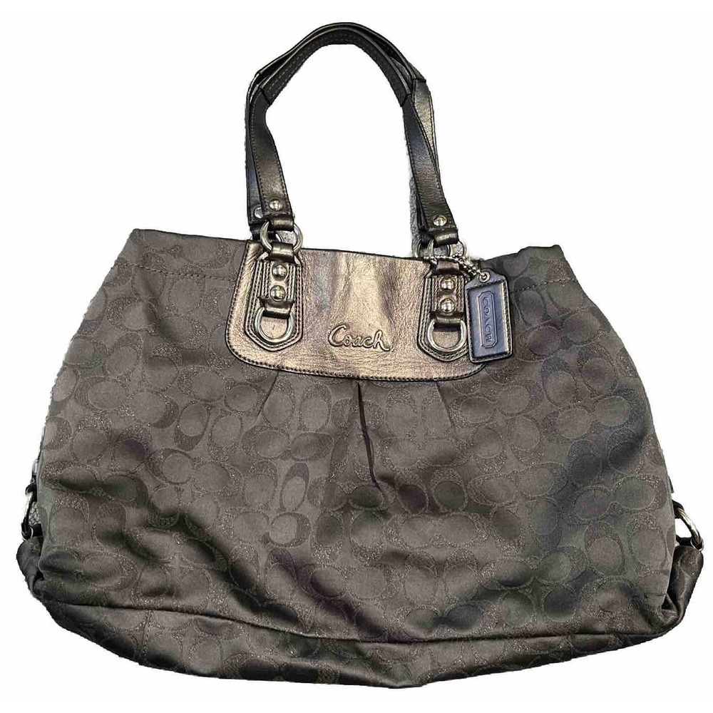 Coach Ashley Metallic Signature C Shoulder Bag Charcoal Gray F18776
